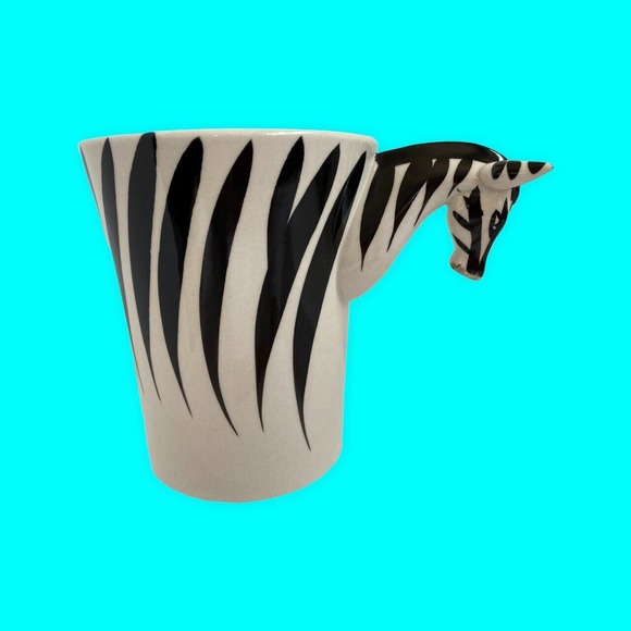 Zebra Coffee Cup Mug 12oz. with 3D Zebra Head Handle Cocoa Soup Pier One - Picture 2 of 7